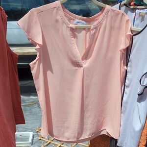 Calvin Klein Pink Cap Sleeve Mandarin Collar Blouse